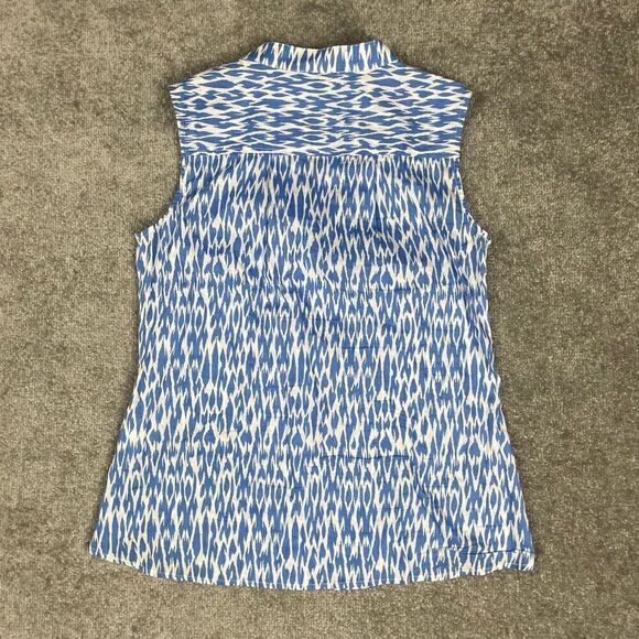 Laundry by Shelli Segal Blue White Sleeveless Blouse Button-down Top V Neck 8 - Picture 2 of 5